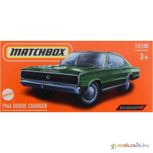 Matchbox: 1966 Dodge Charger zöld kisautó papírdobozban 1/64 - Mattel