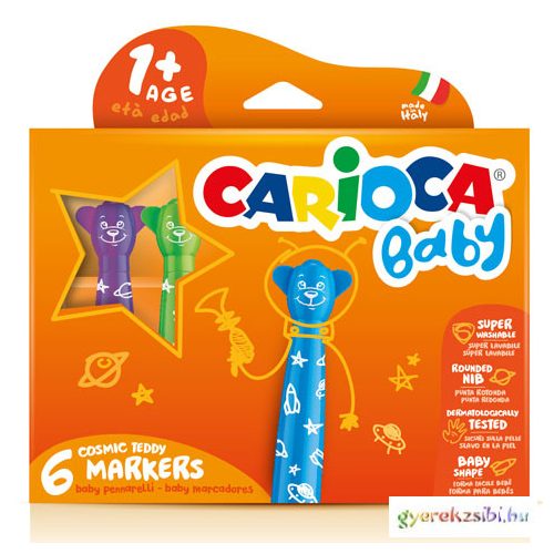 Carioca: Színes macis bébi filctoll 6db-os szett kimosható