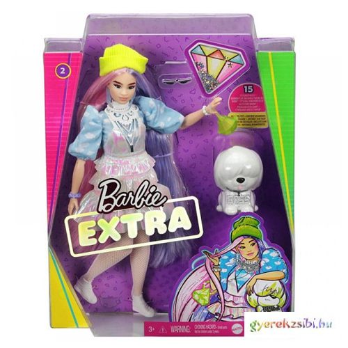 Barbie Extra: Baba csillogó ruhában, kiskedvenccel - Mattel