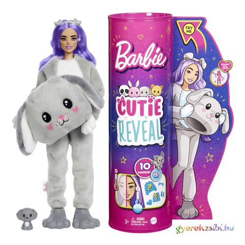 Barbie Cutie Reveal: Baba szürke kutyus jelmezzel és meglepetésekkel