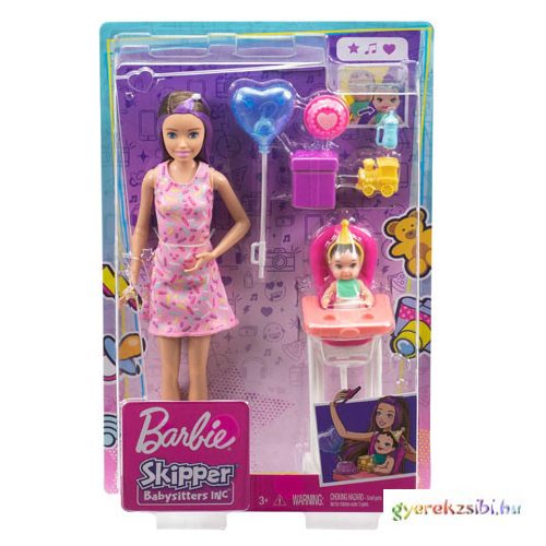 Barbie: Szülinapi bébiszitter baba etetőszékkel és kisbabával - Mattel