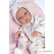 Llorens: Bimba 35cm-es újszülött lány baba rózsaszín hordozóval