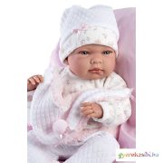 Llorens: Nica 40cm-es újszülött lány baba rózsaszín párnával, cumival és 5db különböző ruhával