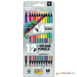  Ars Una: 12/24db-os neon-metál bicolor, háromszögletű színes ceruzakészlet, hegyezővel
