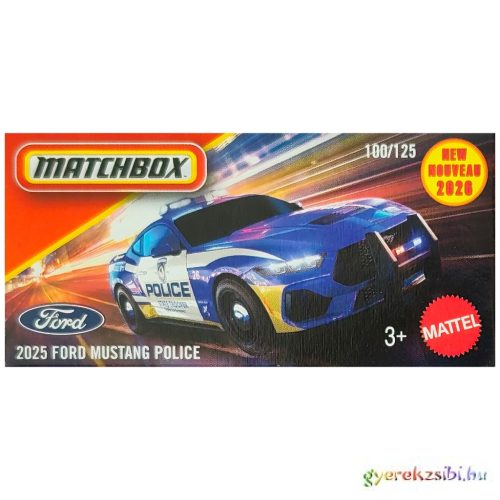 Matchbox: 2025 Ford Mustang Police kék papírdobozos kisautó 1/64 – Mattel